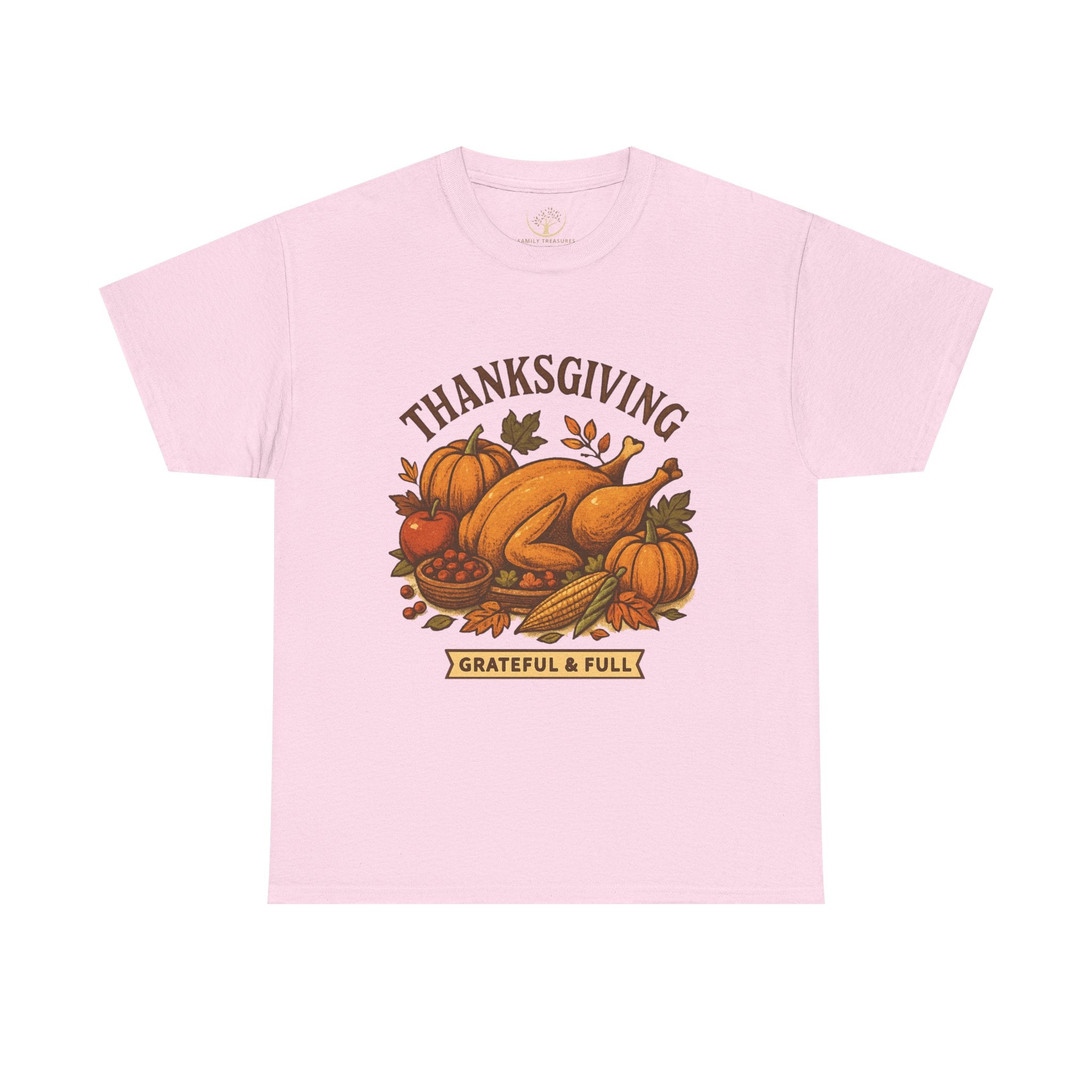 Thanksgiving Grateful & Full Unisex Heavy Cotton Tee