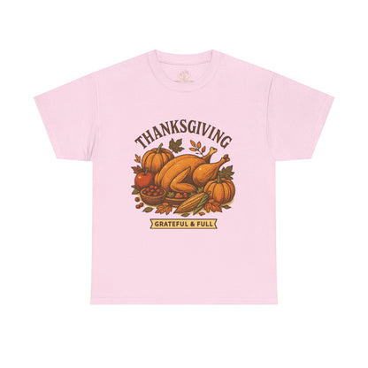 Thanksgiving Grateful & Full Unisex Heavy Cotton Tee