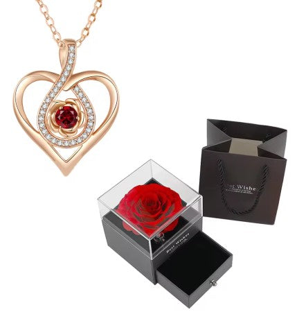 Scarlet Rose Heart Pendant Necklace