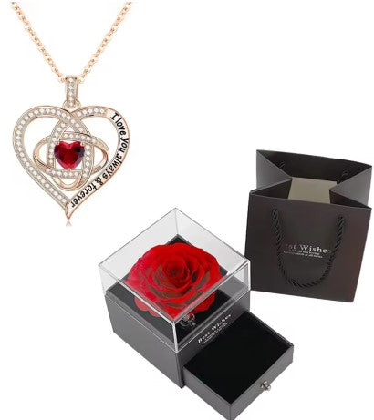 Scarlet Rose Heart Pendant Necklace