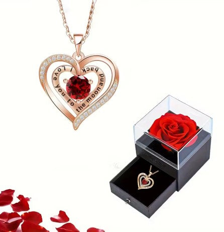 Scarlet Rose Heart Pendant Necklace