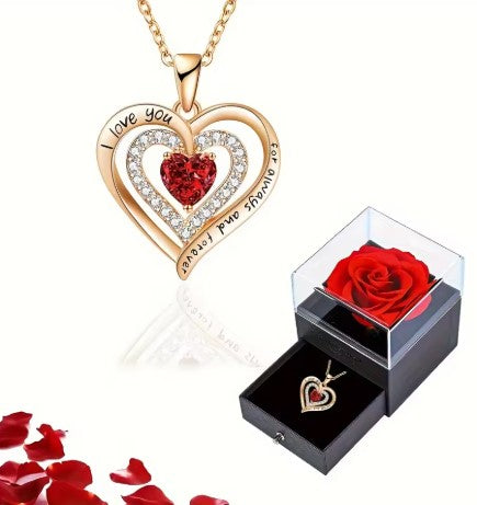 Scarlet Rose Heart Pendant Necklace