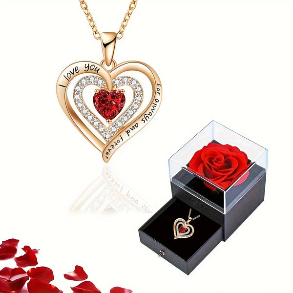 Scarlet Rose Heart Pendant Necklace