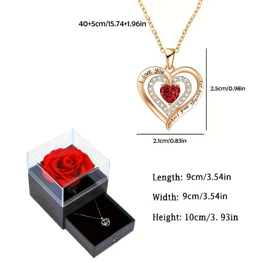 Scarlet Rose Heart Pendant Necklace